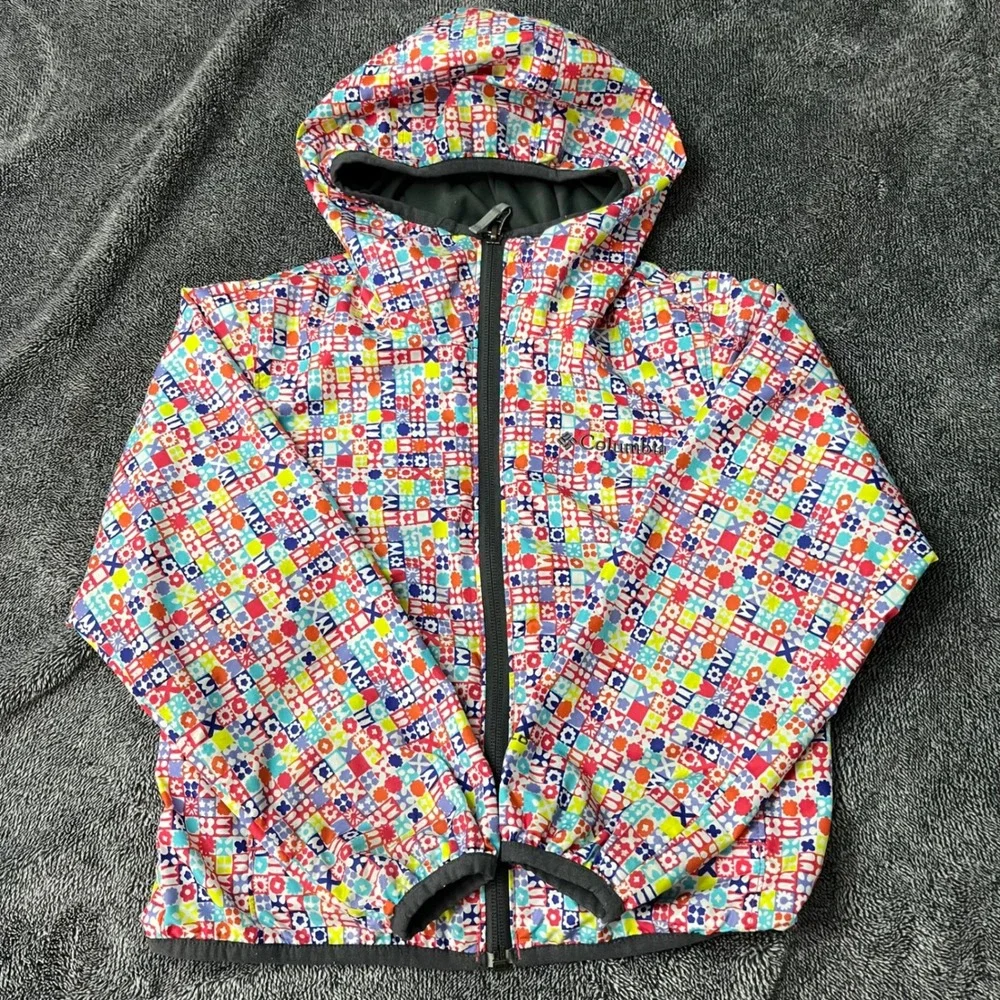 Columbia Kids XXS 4/5 Omni-Wick Hooded Windbreaker Jacket Multicolor Patchwork